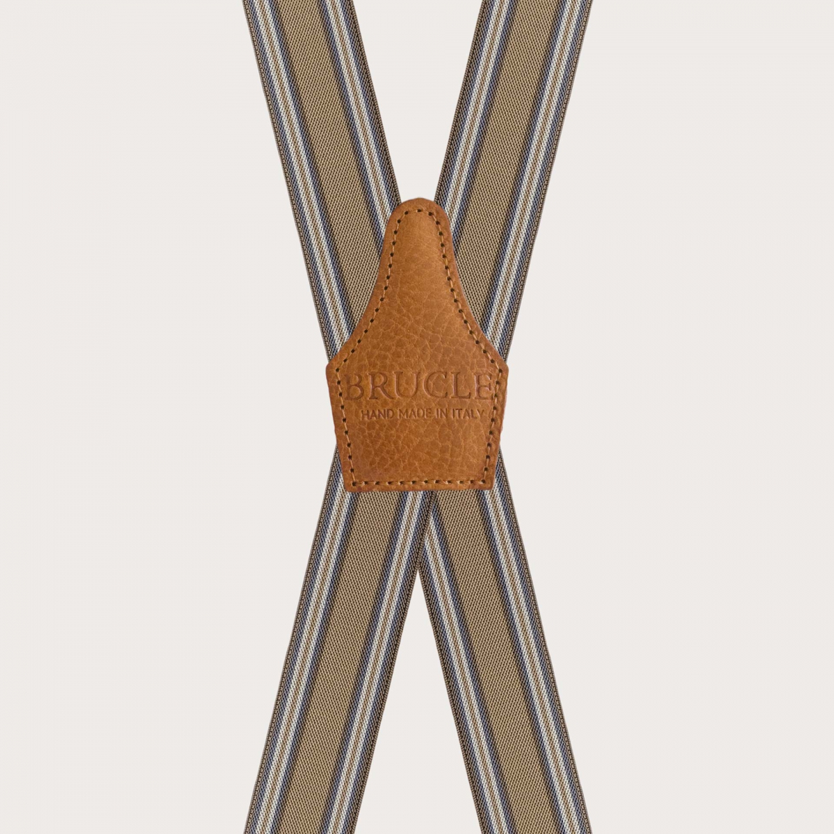 Striped beige suspenders with clip fastening and 4 braces