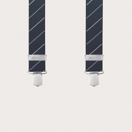 Wide black regimental suspenders with 4 braces, clip fastening