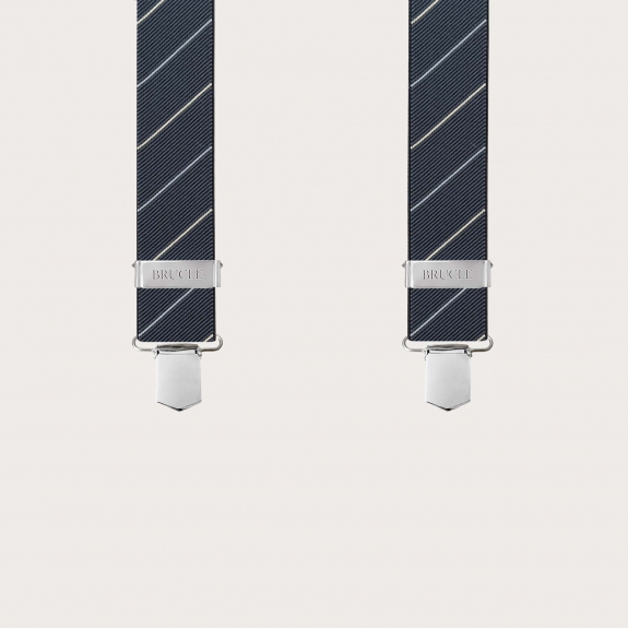 Wide black regimental suspenders with 4 braces, clip fastening