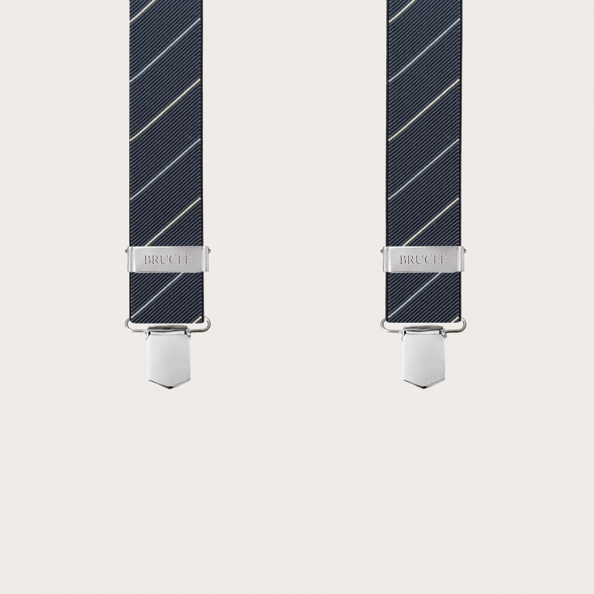 Wide black regimental suspenders with 4 braces, clip fastening