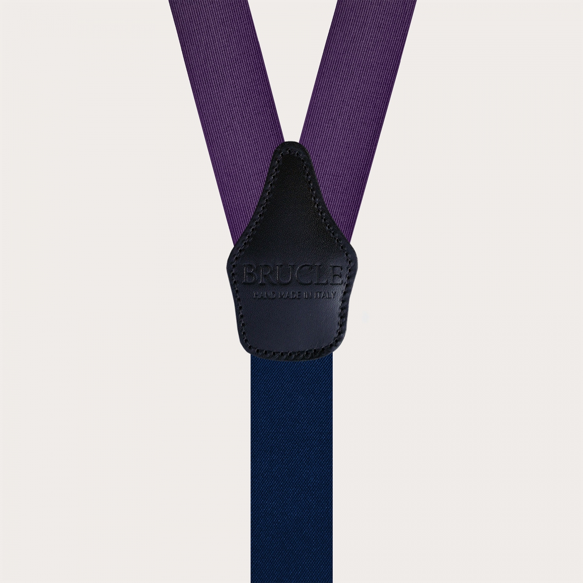 Purple silk men's suspenders with gold metal parts for clips or buttons.