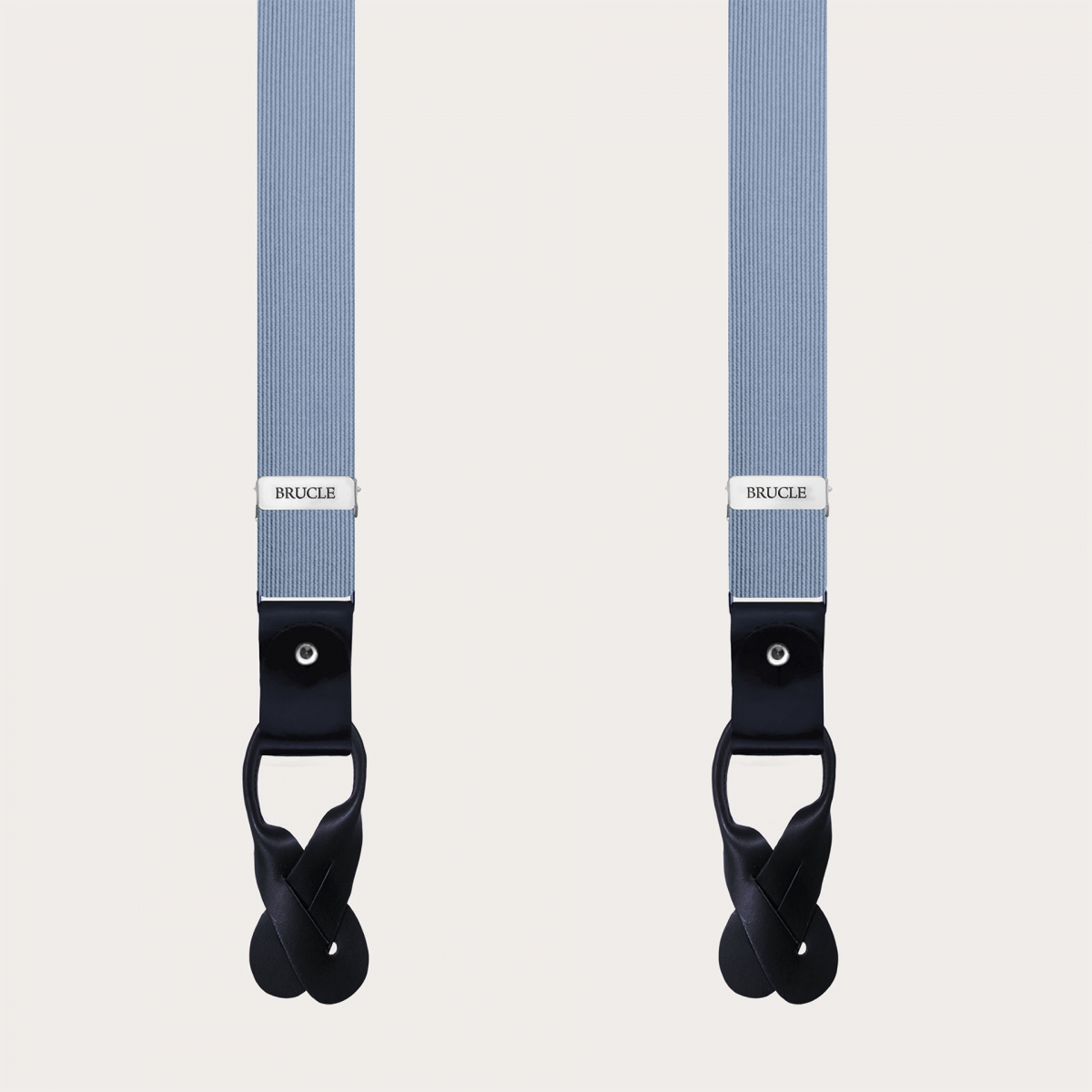 Refined thin suspenders in light blue silk