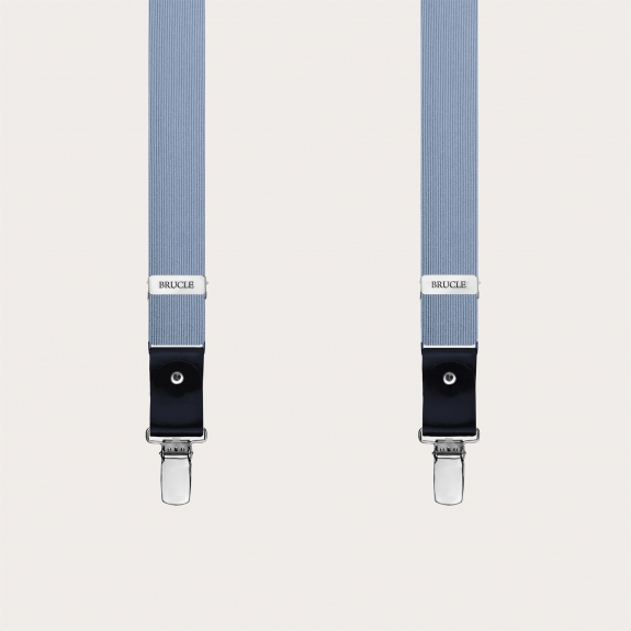 Refined thin suspenders in light blue silk