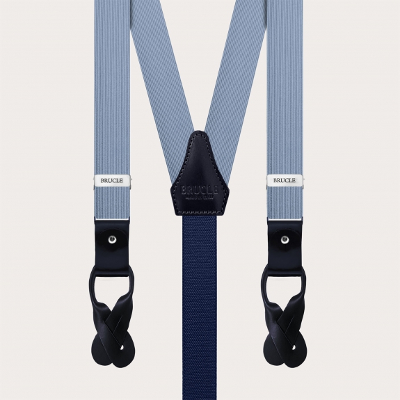 Refined thin suspenders in light blue silk