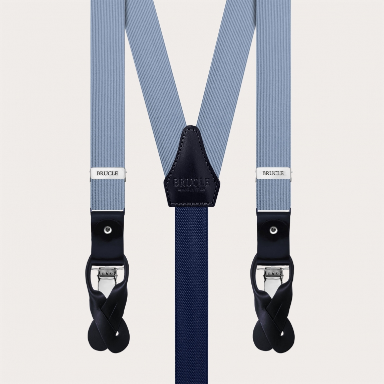 Refined thin suspenders in light blue silk