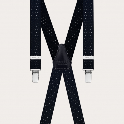 Black pin dot suspenders with 4 straps in X shape