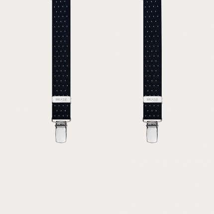 Black pin dot suspenders with 4 straps in X shape