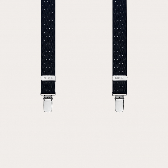 Black pin dot suspenders with 4 straps in X shape