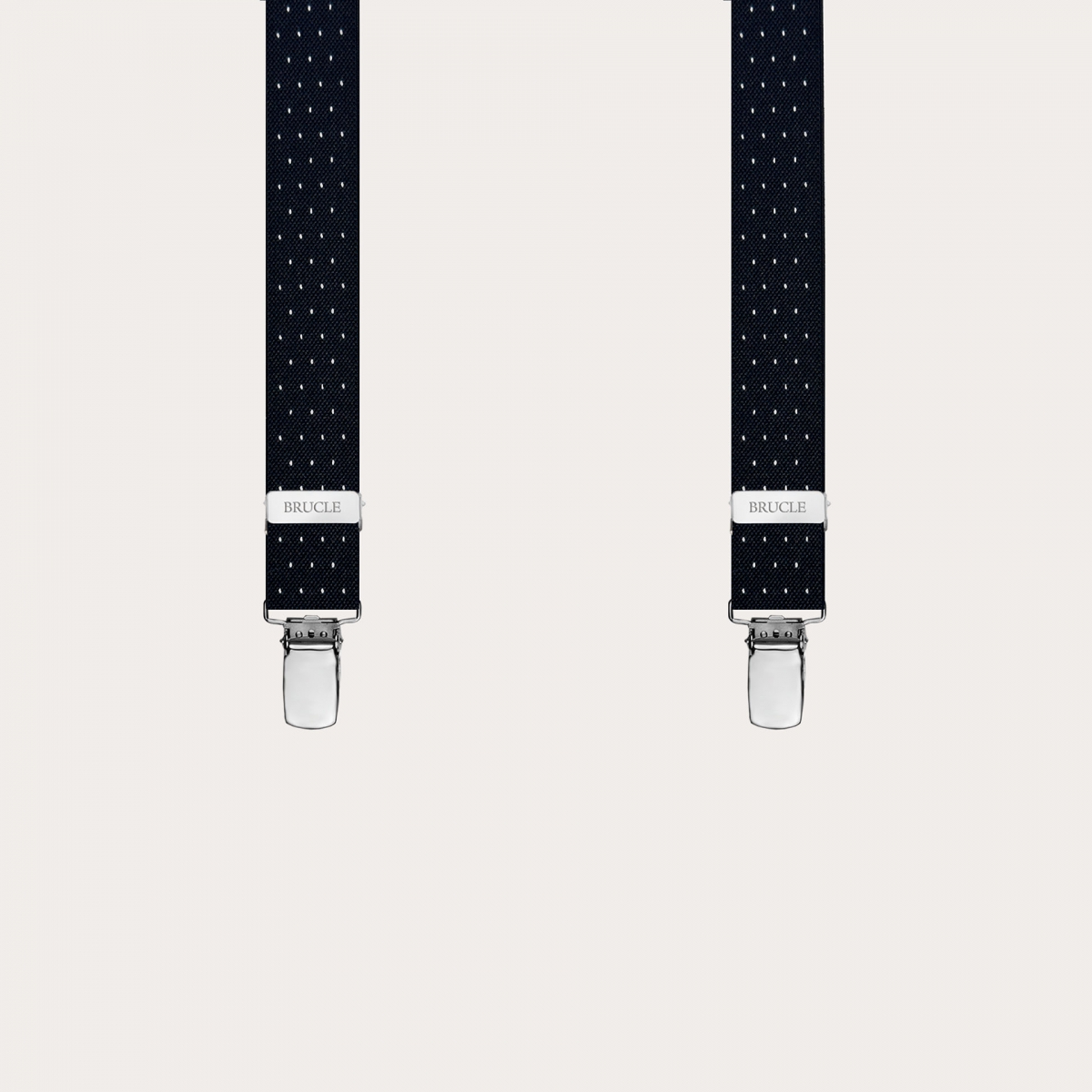 Black pin dot suspenders with 4 straps in X shape