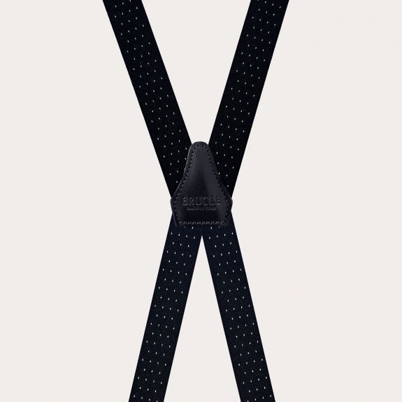 Black pin dot suspenders with 4 straps in X shape