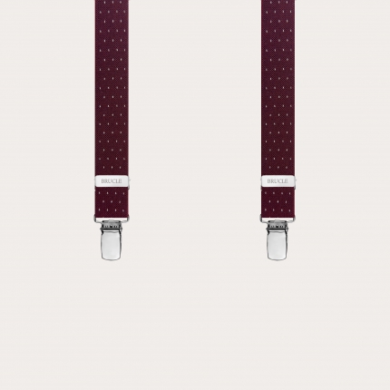 Bordeaux pin dot suspenders with 4 X-shaped straps