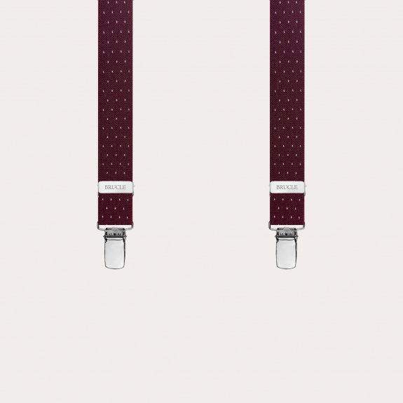 Bordeaux pin dot suspenders with 4 X-shaped straps