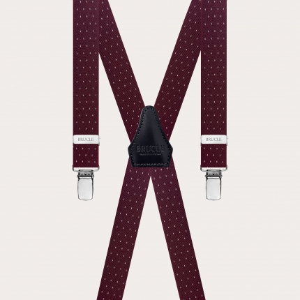 Bordeaux pin dot suspenders with 4 X-shaped straps