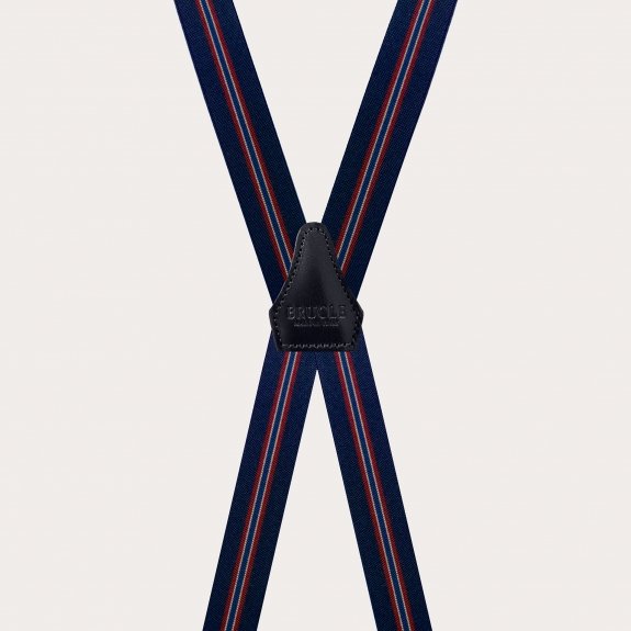 Narrow X-back regimental blue suspenders with 4 clips