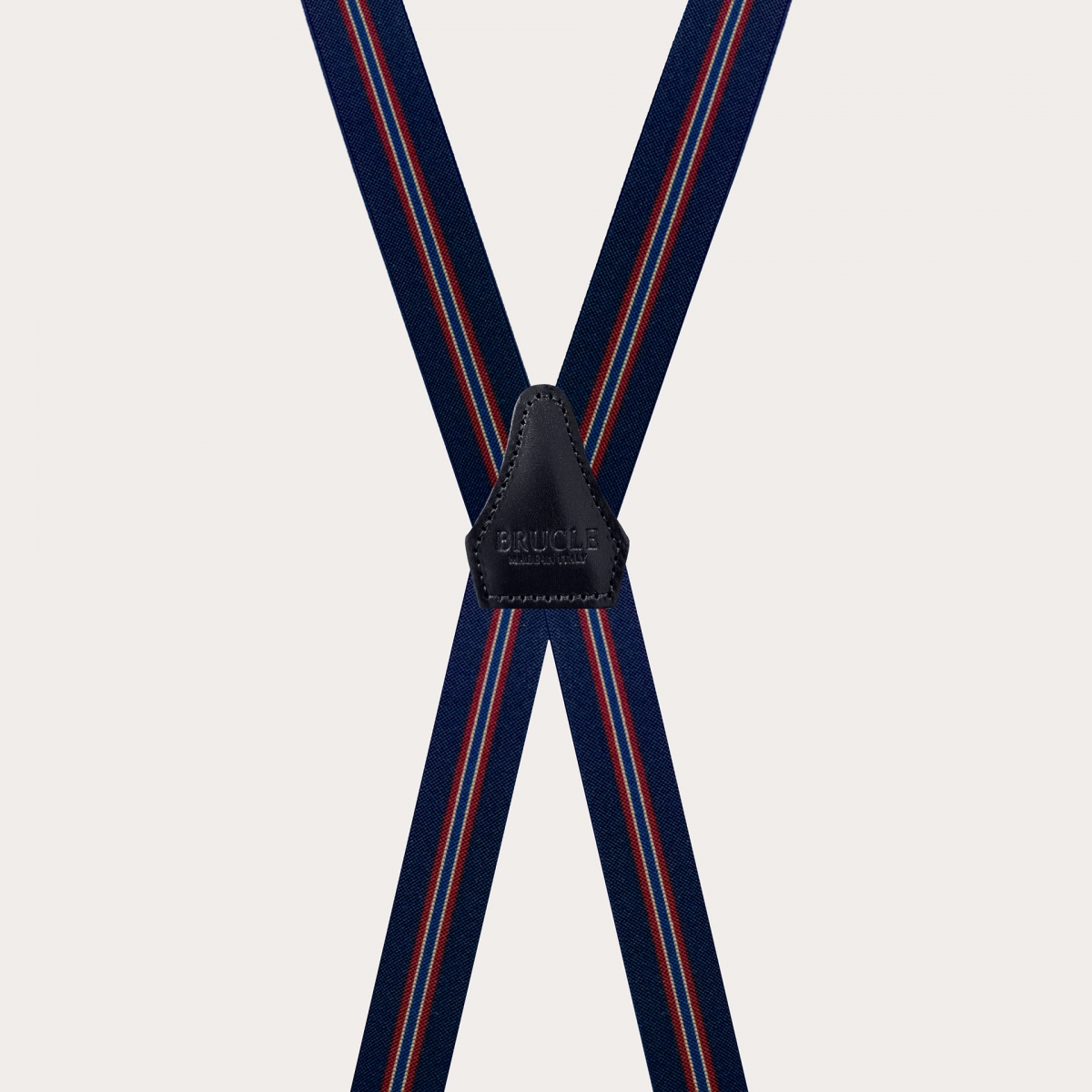 Narrow X-back regimental blue suspenders with 4 clips