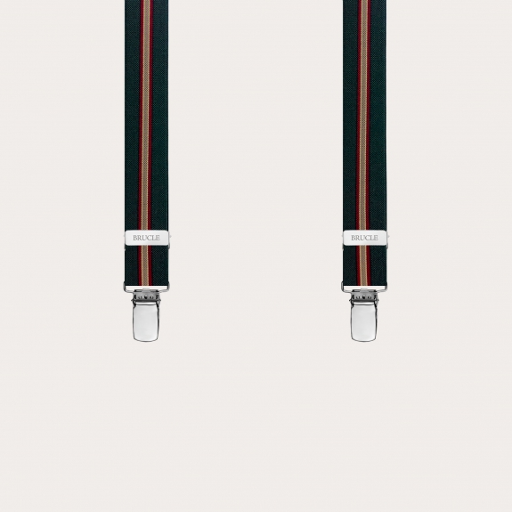 These narrow regimental green Y-back suspenders with clip-on attachment