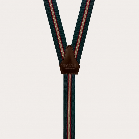 These narrow regimental green Y-back suspenders with clip-on attachment