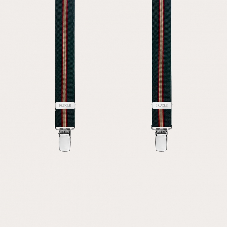 Narrow regimental green suspenders with 4 straps