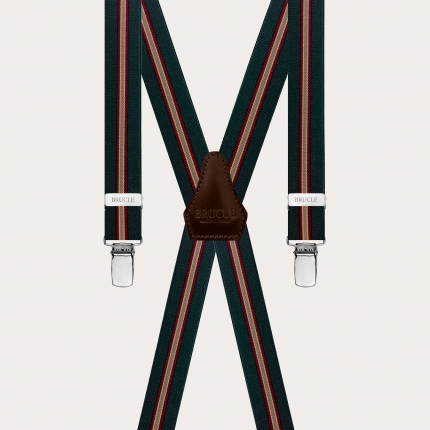 Narrow regimental green suspenders with 4 straps