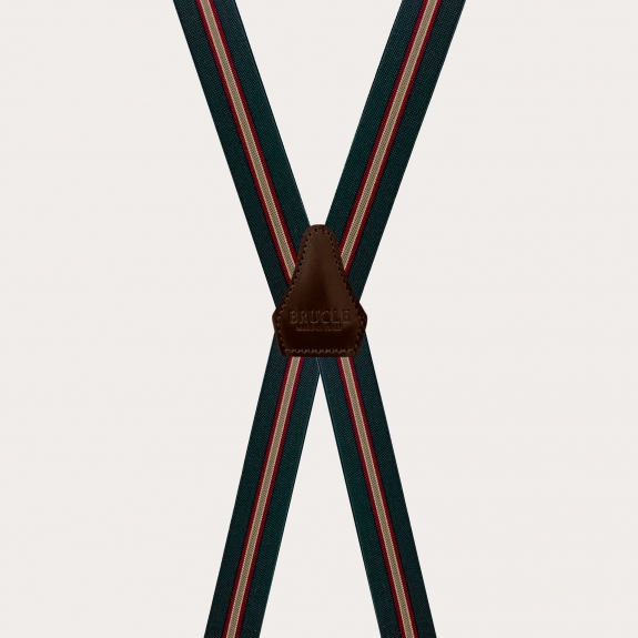 Narrow regimental green suspenders with 4 straps