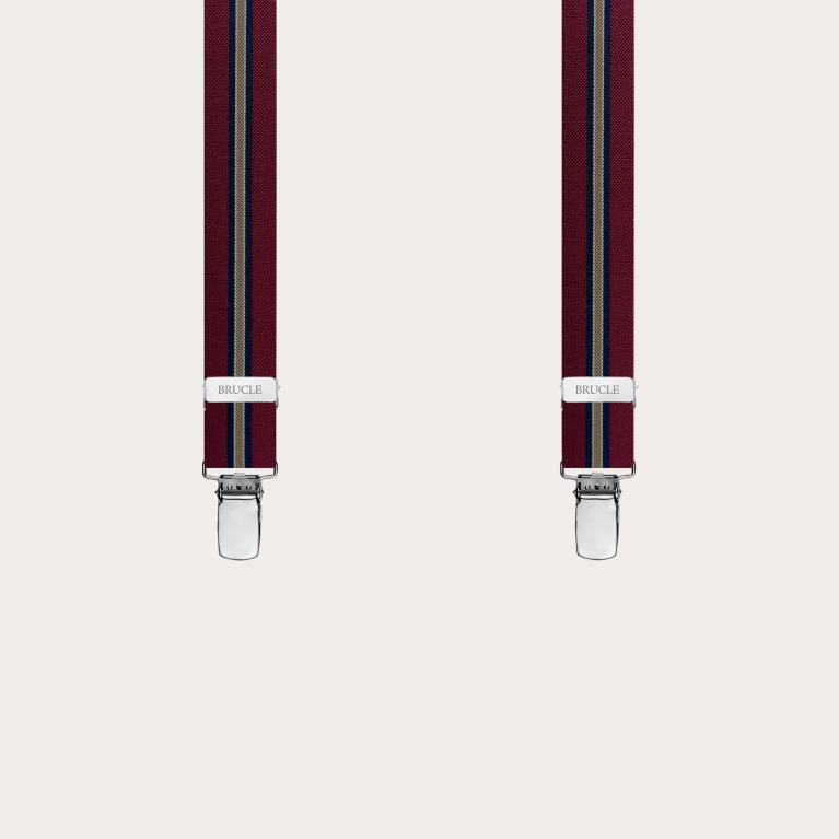 Bordeaux regimental narrow Y-back suspenders with clip