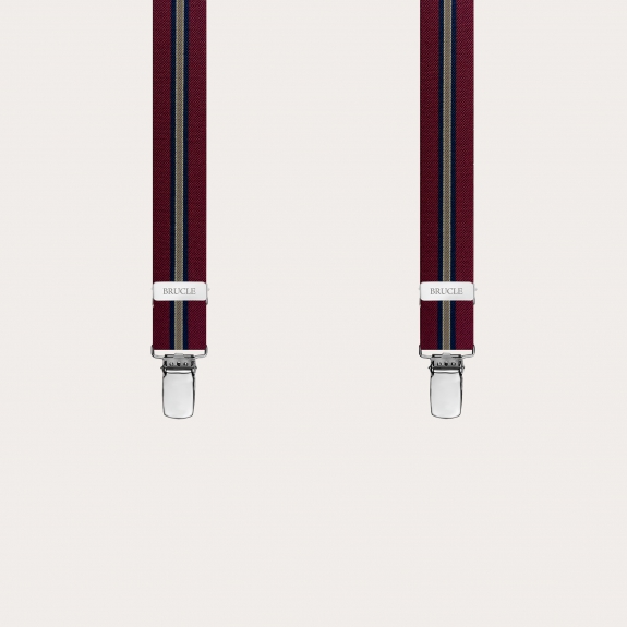 Bordeaux regimental narrow Y-back suspenders with clip