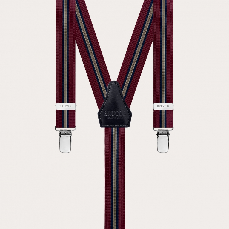 Bordeaux regimental narrow Y-back suspenders with clip