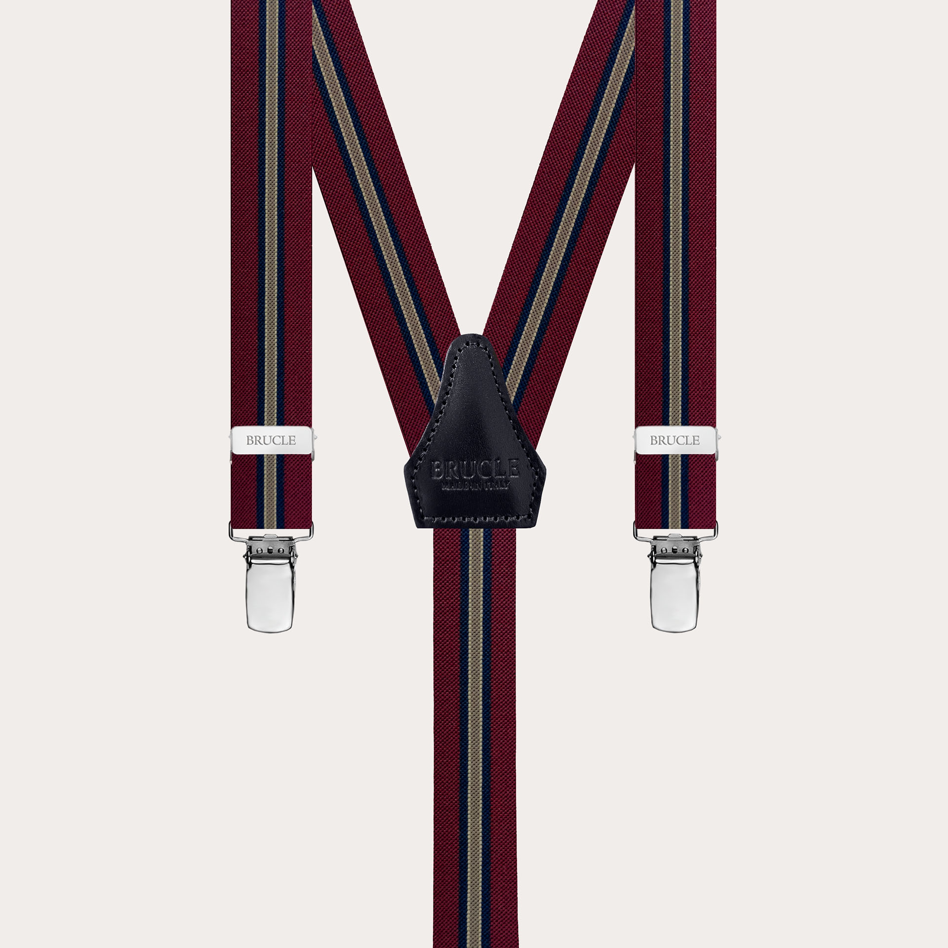 Bordeaux regimental narrow Y-back suspenders with clip