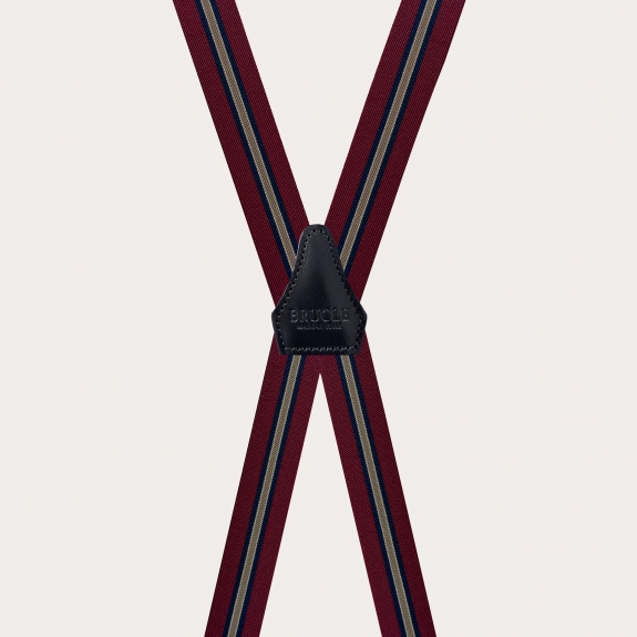 Bordeaux regimental suspenders with 4 clip-on straps