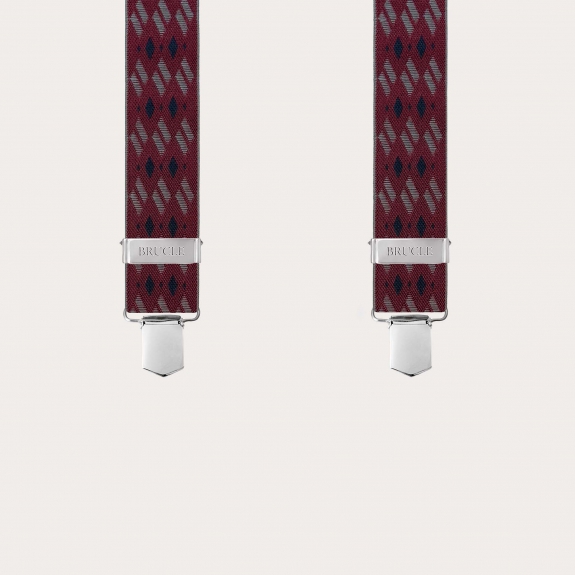 Bordeaux elastic suspenders in X with diamond pattern