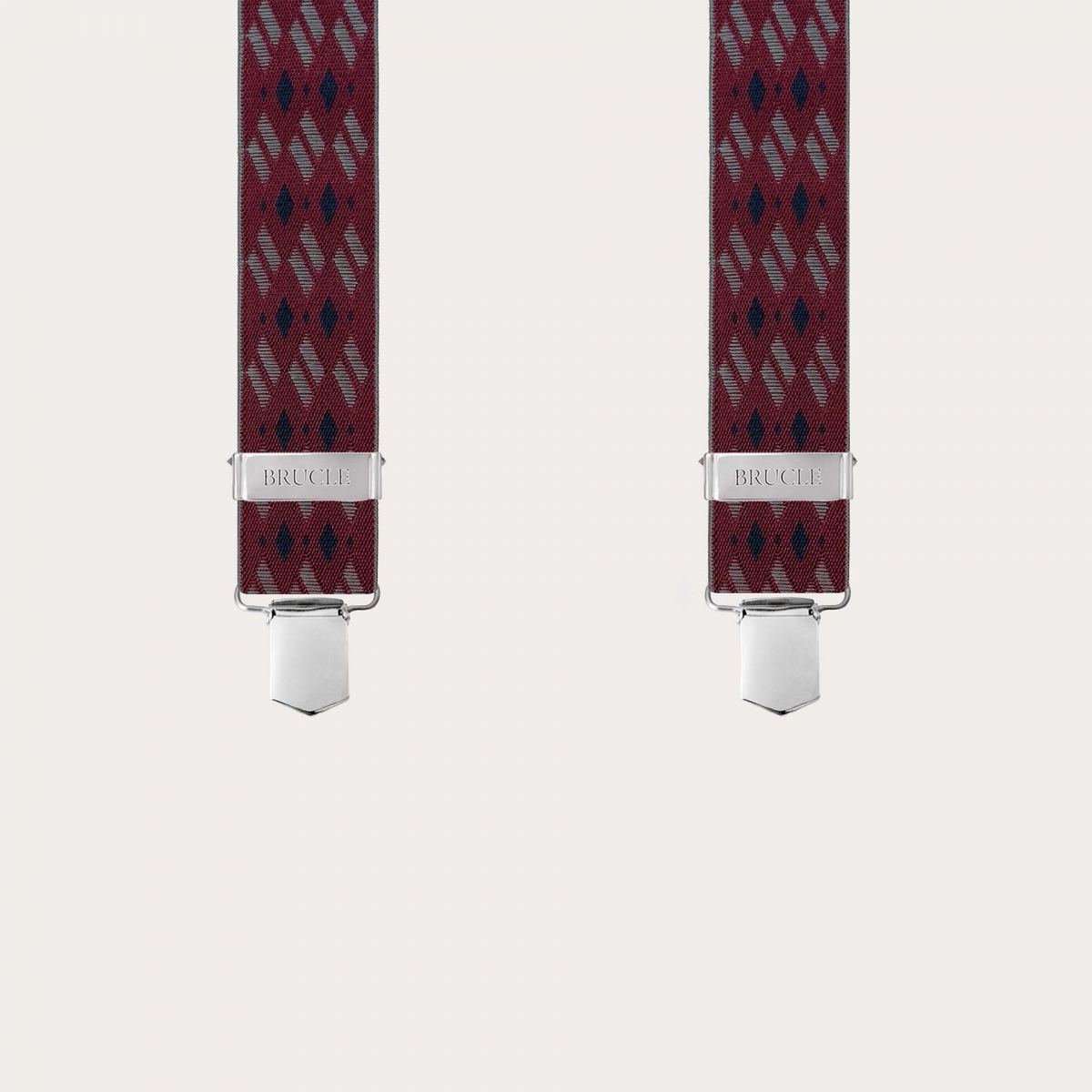 Bordeaux elastic suspenders in X with diamond pattern