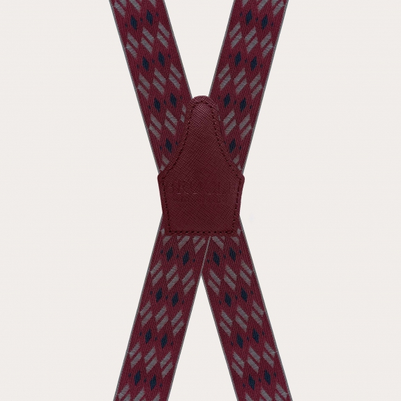 Bretelle elastiche bordeaux a X fantasia rombi