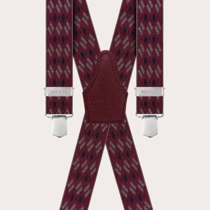 Bordeaux elastic suspenders in X with diamond pattern