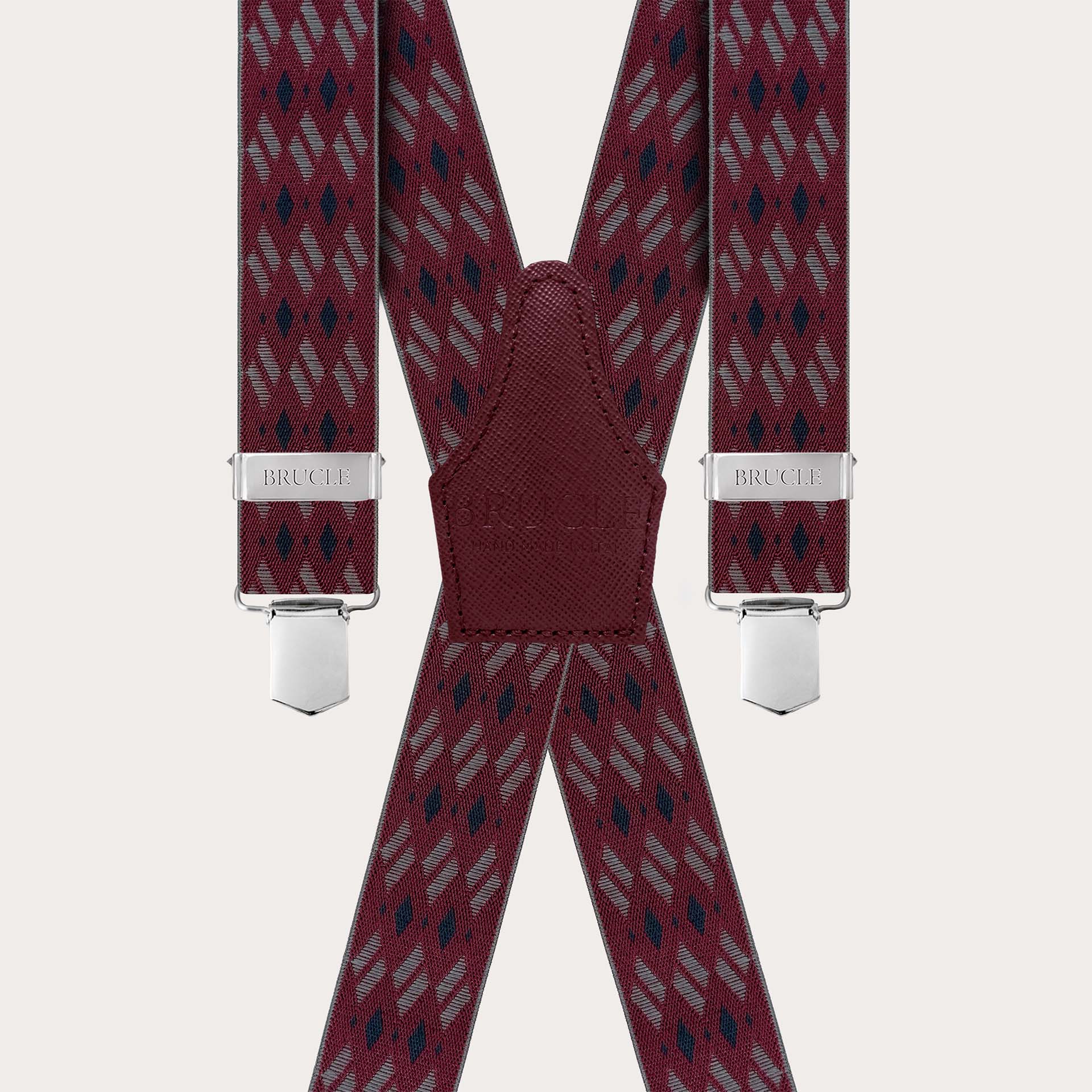 Bordeaux elastic suspenders in X with diamond pattern