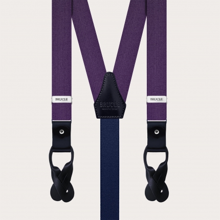 Narrow violet suspenders for men in jacquard silk for buttons or clips