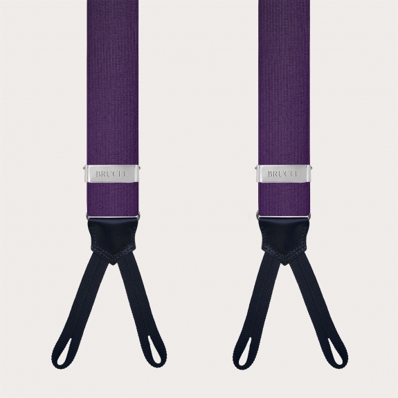 Violet silk suspenders with buttonholes for buttons