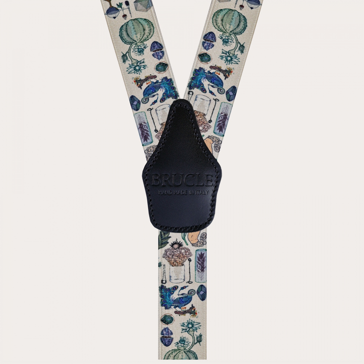 Nickel free satin effect suspenders, alchemical pattern