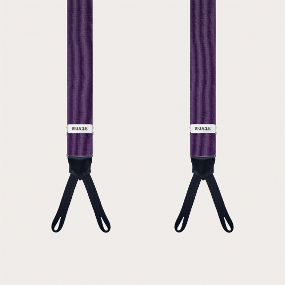 Narrow violet suspenders for men in jacquard silk for buttons or clips