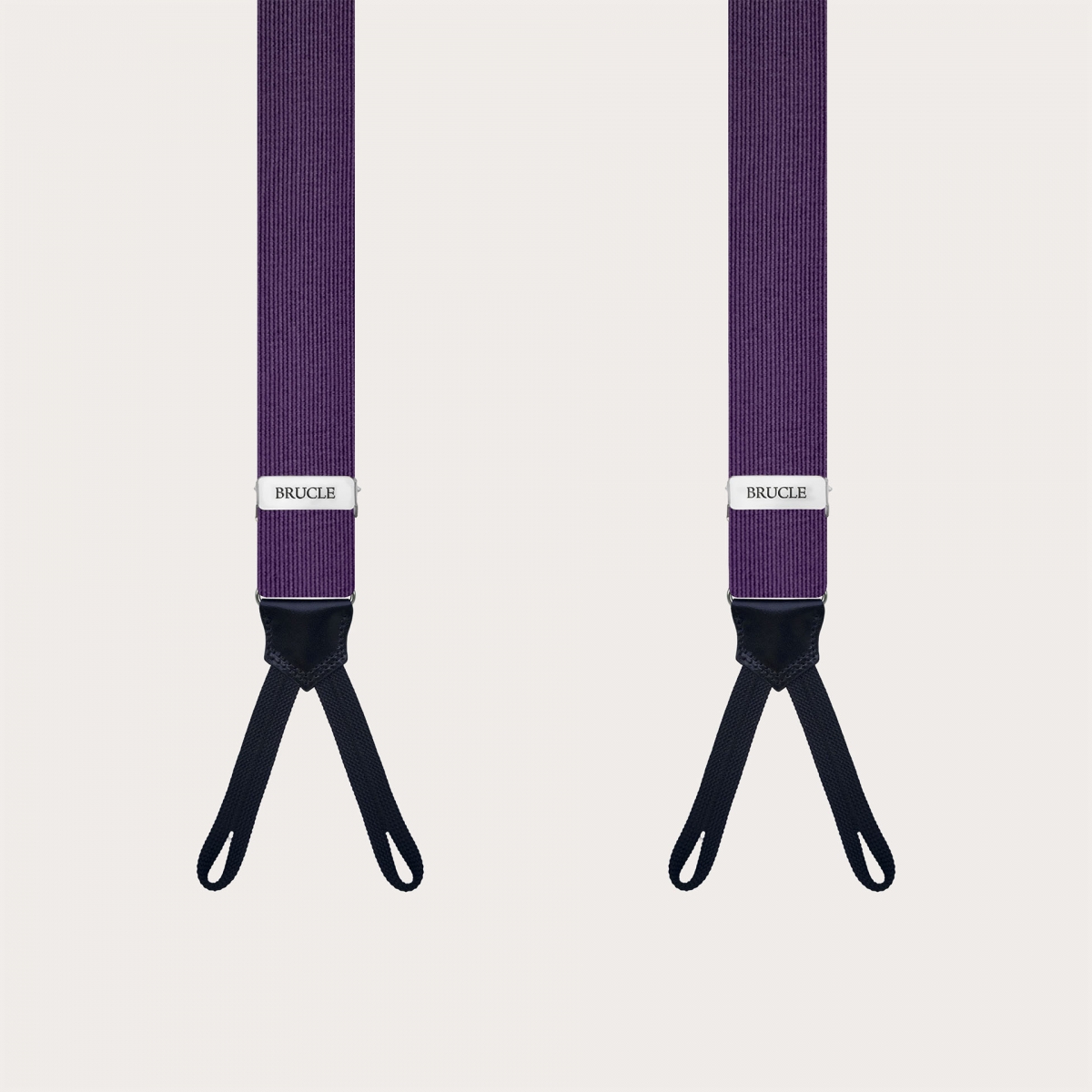 Narrow violet suspenders for men in jacquard silk for buttons or clips