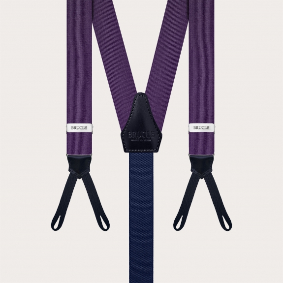 Narrow violet suspenders for men in jacquard silk for buttons or clips