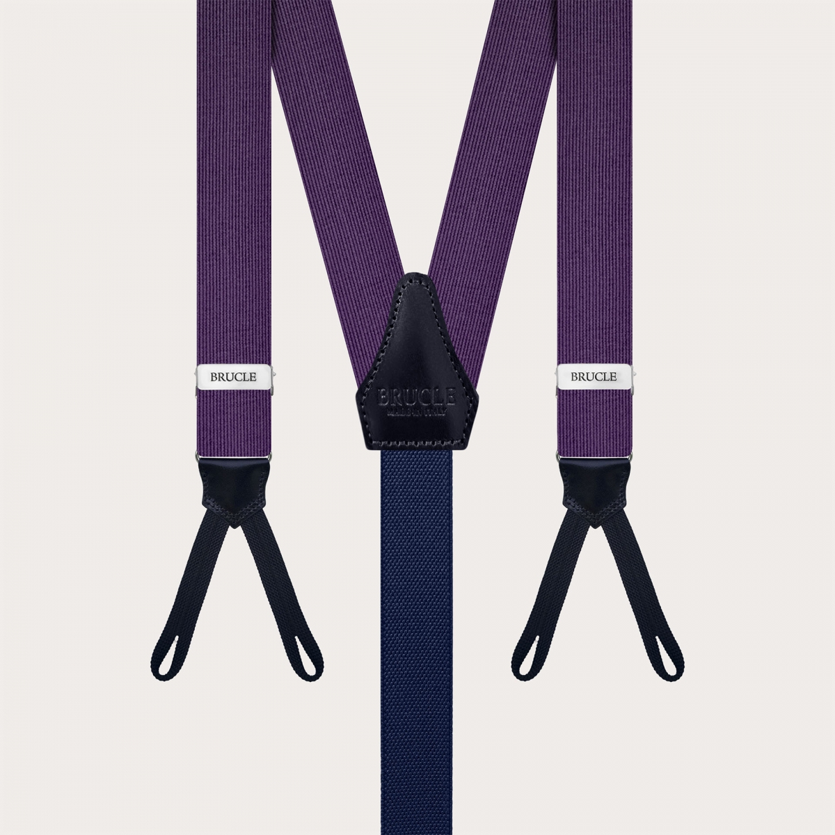 Narrow violet suspenders for men in jacquard silk for buttons or clips