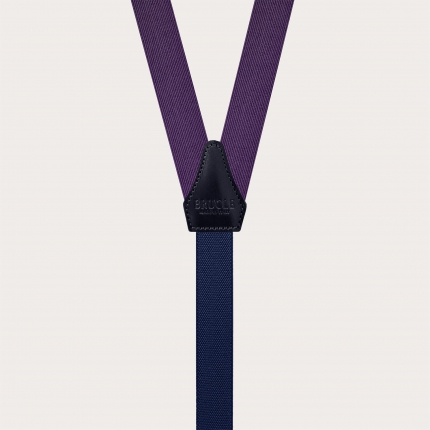 Narrow violet suspenders for men in jacquard silk for buttons or clips