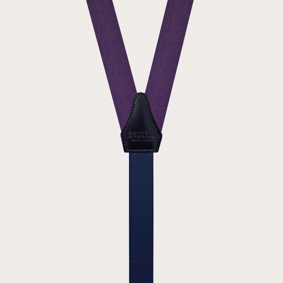 Narrow violet suspenders for men in jacquard silk for buttons or clips