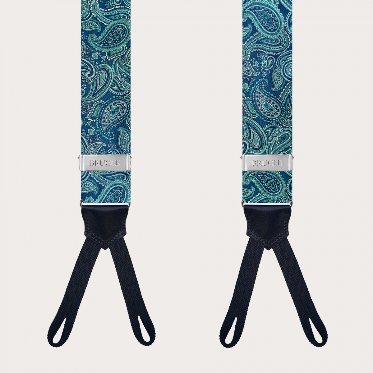 Exclusive green paisley silk suspenders for buttons