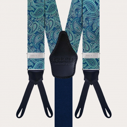 Exclusive green paisley silk suspenders for buttons