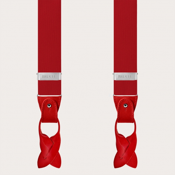 Formal Y-shape pure silk suspenders, red