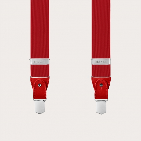 Formal Y-shape pure silk suspenders, red