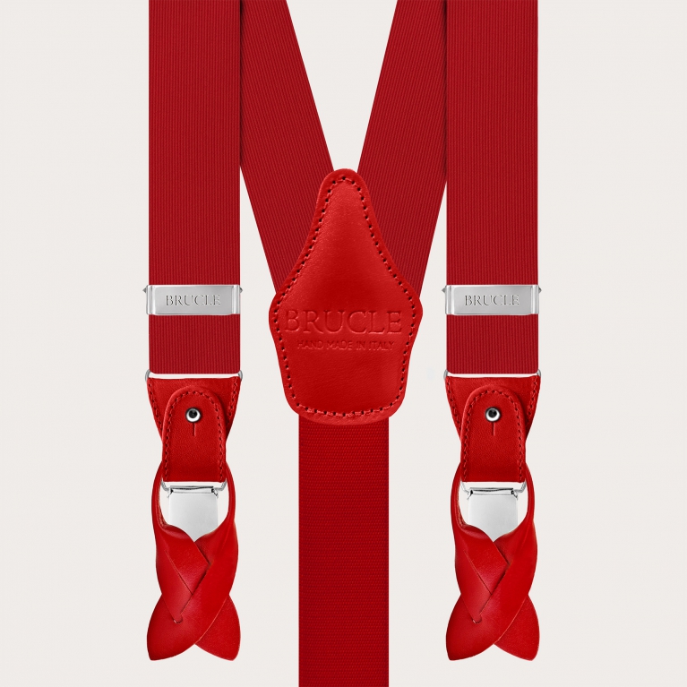 Formal Y-shape pure silk suspenders, red