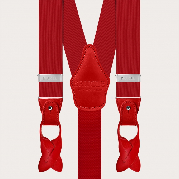 Formal Y-shape pure silk suspenders, red