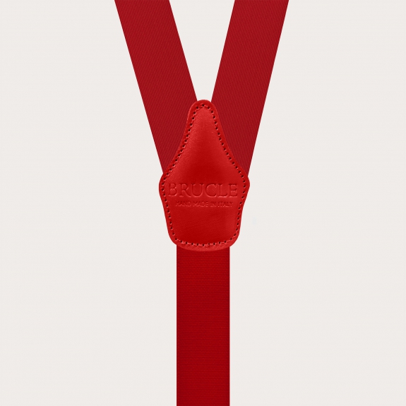 Red silk men's suspenders with dual-use gold clips